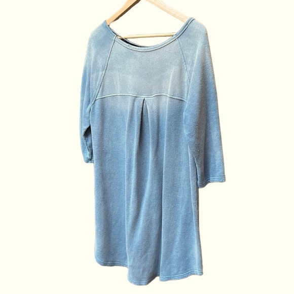 Free People Powder Blue Ombrè Fade Linen Blend Sweatshirt Mini Dress Tunic Top - Picture 7 of 9